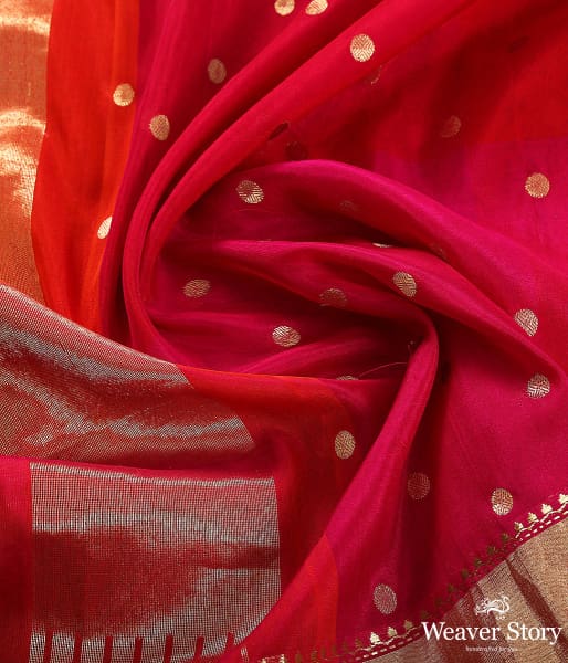 Red and Orange Dual Tone Dupatta in Katan Georgette with Asharfi Boota