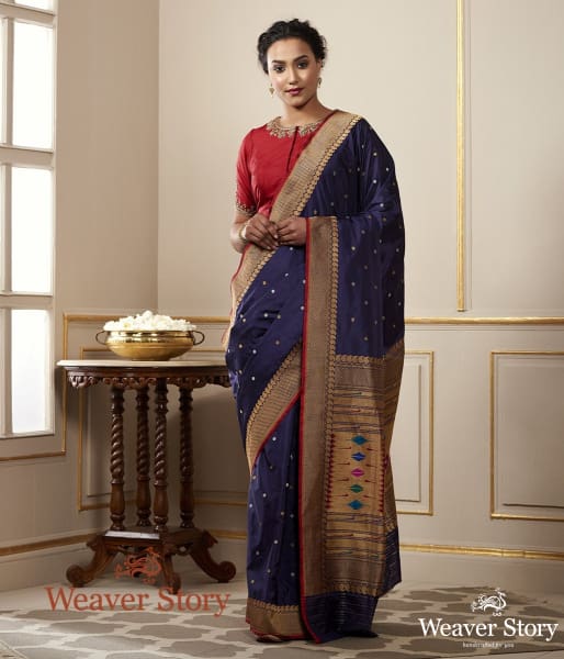 Handwoven Dark Purple Paithani Border