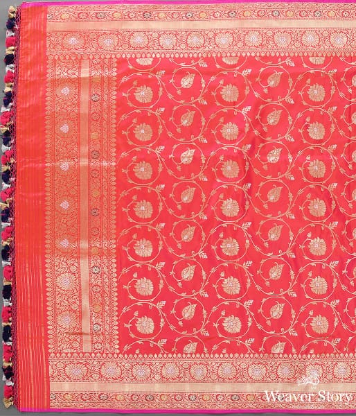 Handwoven Pink and Orange Kadhwa Jangla Dupatta with Sona Rupa Zari
