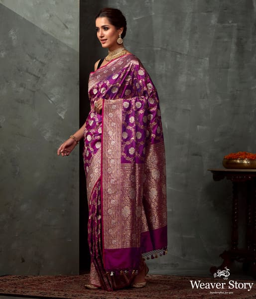 Handwoven Purple Kadhwa Jangla Saree