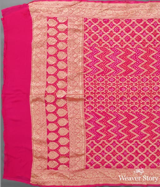 Handwoven Pink Banarasi Bandhej Dupatta