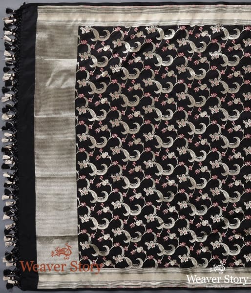 Handwoven Black Katan Silk Meenakari Jangla Dupatta
