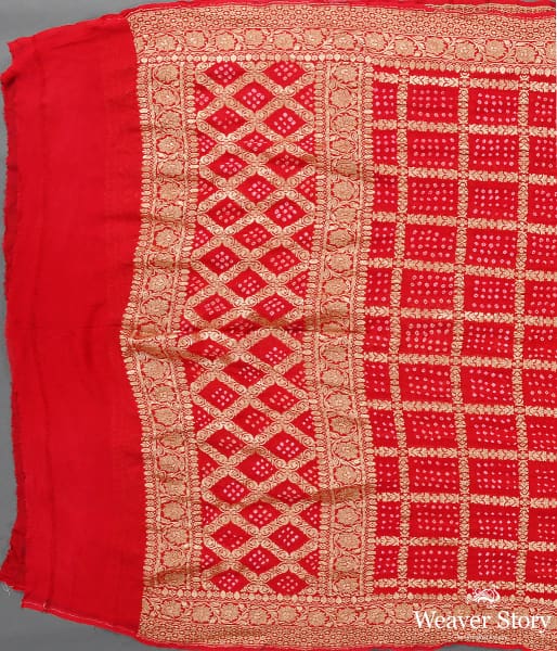 Handwoven Red Banarasi Bandhej Dupatta