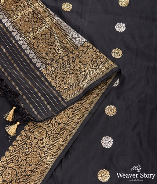 Handwoven Black Katan Silk Dupatta with Kadhwa Booti