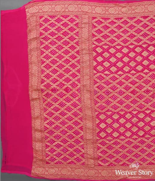 Handwoven Pink Banarasi Bandhej Dupatta
