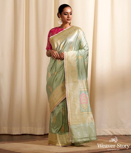 Handloom Sage Green Saree with Meenakari Motifs