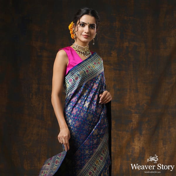 Handwoven Blue Meenakari Banarasi Patola Saree
