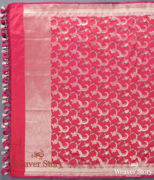 Handwoven Pink Katan Silk Cutwork Meenkari Jangla Dupatta
