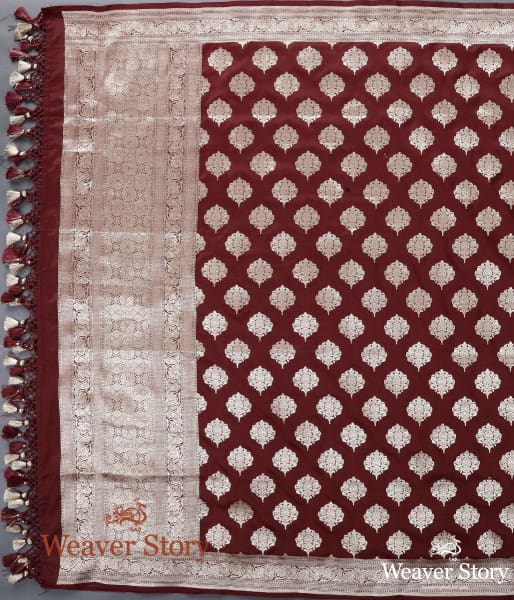Handwoven Maroon Katan Silk Cutwork Booti Dupatta