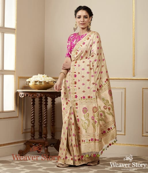 Handwoven Offwhite Meenakari Heavy Jangla