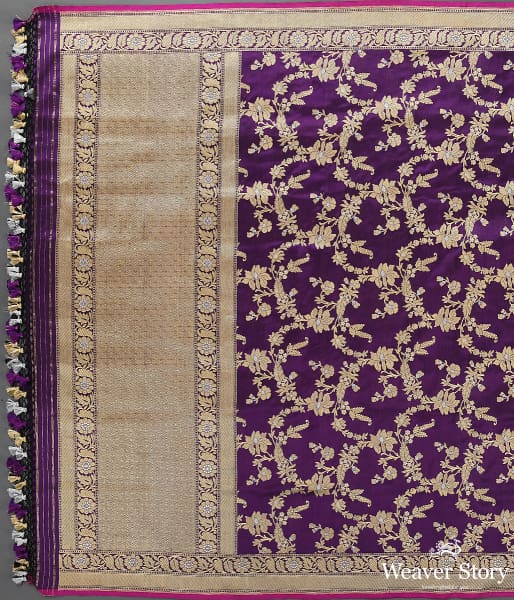 Handwoven Purple Kadhwa Jangla Dupatta with Pink Selvedge