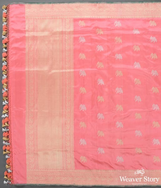 Handwoven Pink Banarasi Elephant Motif Dupatta