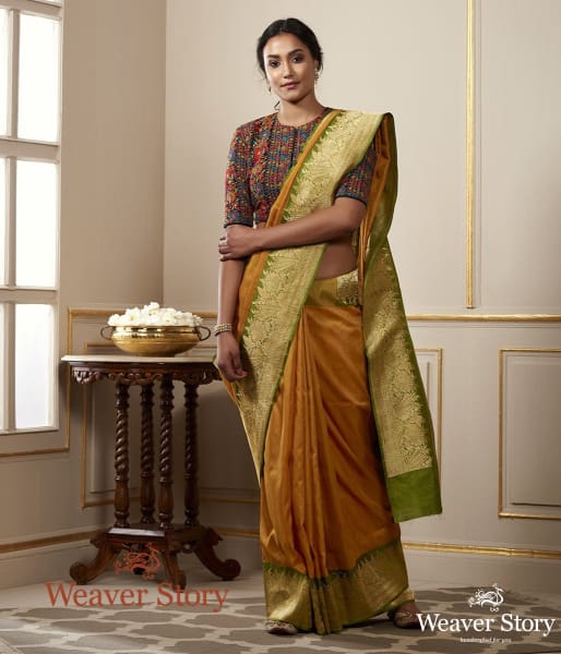 Handwoven Mustard Pashmina Saree