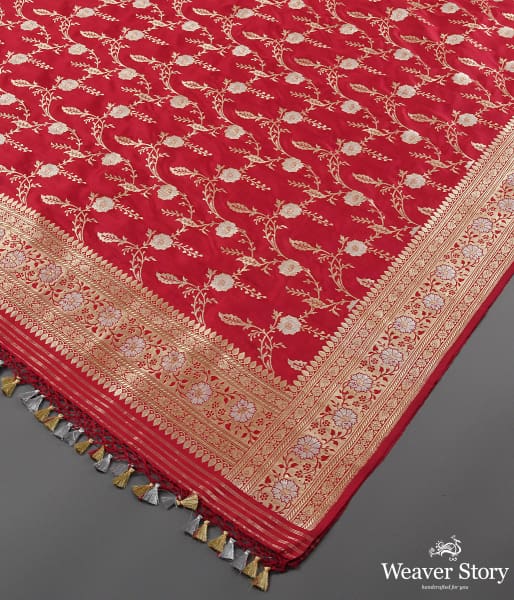 Handwoven Red and Rani Dual Tone Sona Rupa Kadhwa Jaal Dupatta