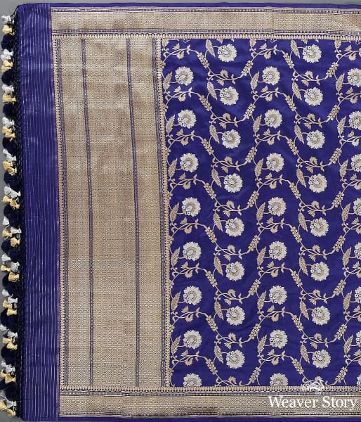 Handwoven Deep Blue Kadhwa Jangla Dupatta