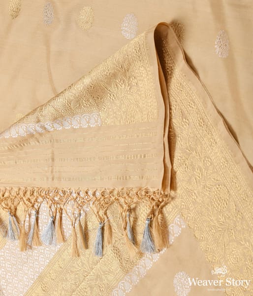 Handwoven Golden Beige Kadhwa Booti Dupatta with Floral Border