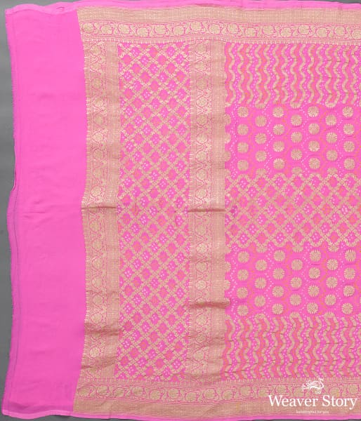 Handwoven Pink Banarasi Bandhej Dupatta