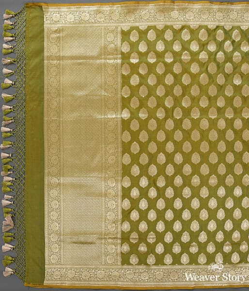 Handwoven Green Katan Silk Cutwork Booti Dupatta