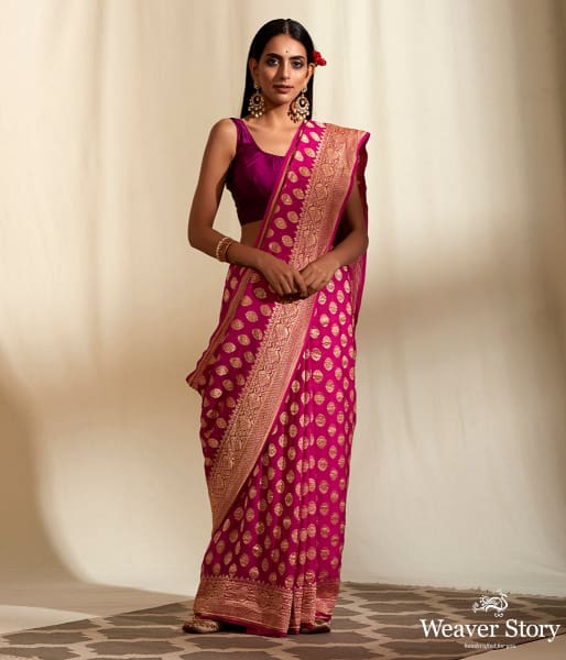 Handwoven Pink Banarasi Georgette Saree