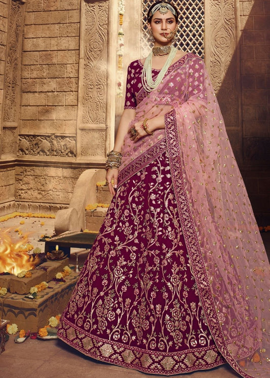 Wine Pink Georgette Bridal Lehenga Choli with Resham and Jari Embroidery (Pre-Order)