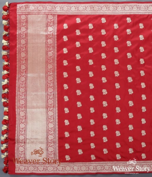 Handwoven Red Banarasi Dupatta with Kadhwa Gulaab Boota