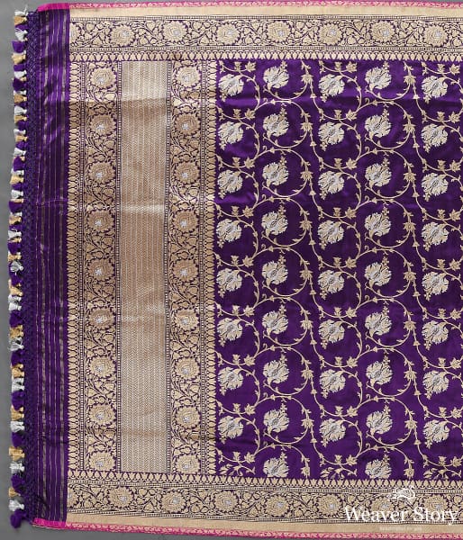 Handwoven Purple Kadhwa Jangla Dupatta with Sona Rupa Zari