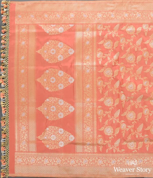 Handwoven Peach Kadhwa Jangla Dupatta with Elaborate Pallu