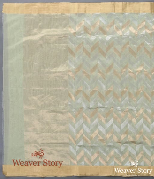 Handwoven Light Green Cotton Silk Chanderi Dupatta with Gold and Silver Zari