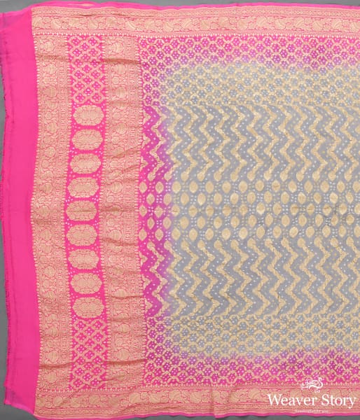Handwoven Pink Grey Banarasi Bandhej Dupatta