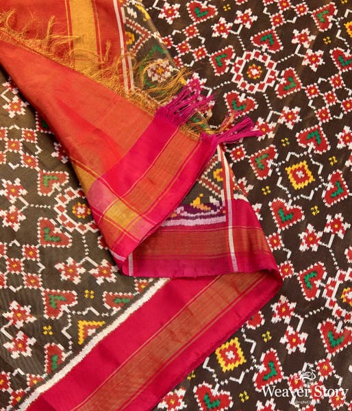 Handwoven Black and Gold Patola Dupatta with Tissue