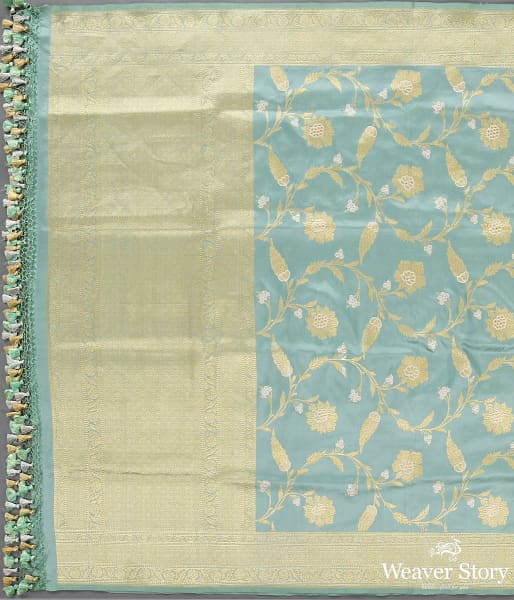 Handwoven Duck Egg Blue Kadhwa Jangla Dupatta