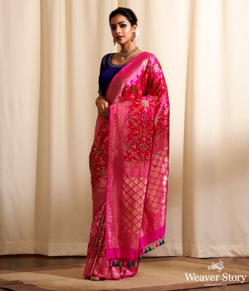 Handwoven Rani Pink Patola Saree