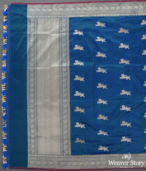 Handwoven Blue Banarasi Dupatta with Lion Motifs