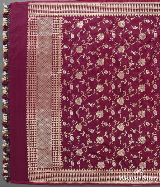 Handwoven Wine Banarasi Cutwork Jangla Dupatta