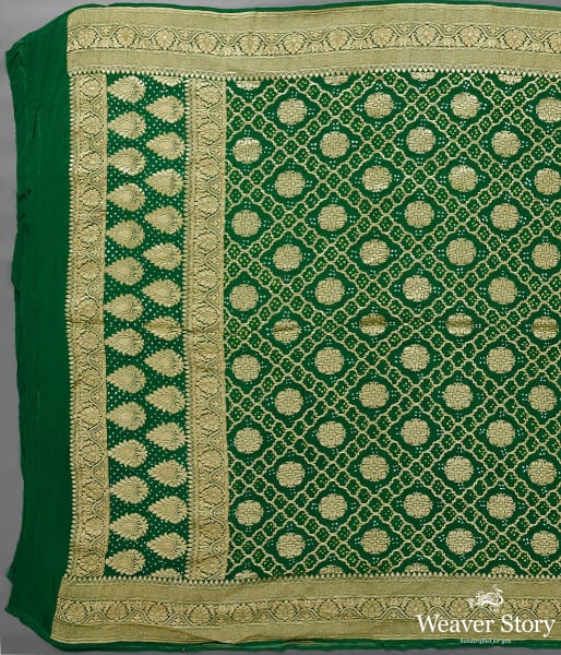 Handwoven Green Banarasi Bandhej Dupatta