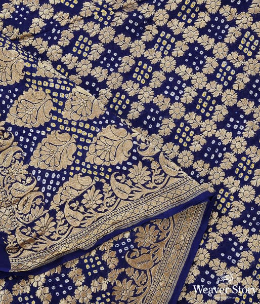 Handwoven Blue Banarasi Bandhej Dupatta