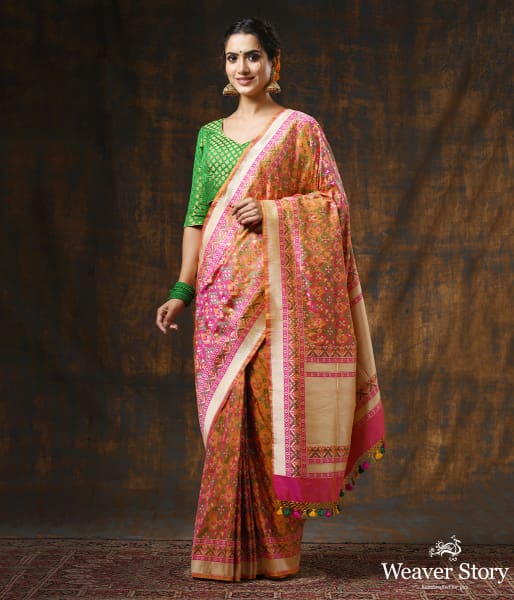 Handwoven Purple Cutwork Booti Meenakari Banarasi Patola Saree