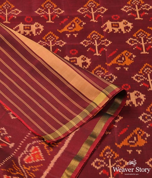 Handwoven Single Ikat Patola Dupatta in Mahroon