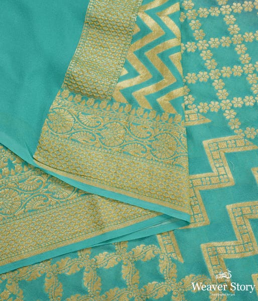 Handwoven Green and Grey Ombre Dyed Banarasi Georgette Dupatta