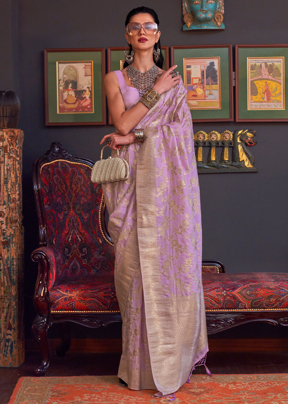 Helio Purple Zari Woven Banarasi Katan Silk Saree