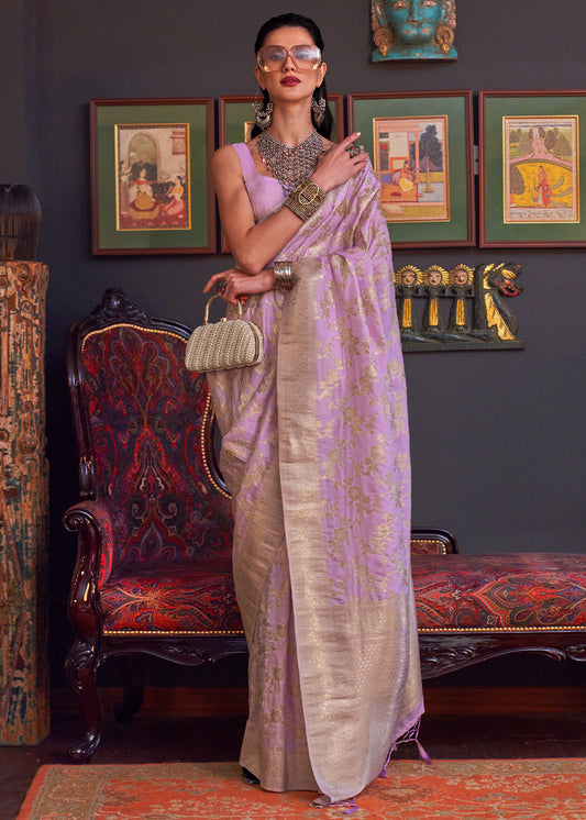 Helio Purple Zari Woven Banarasi Katan Silk Saree