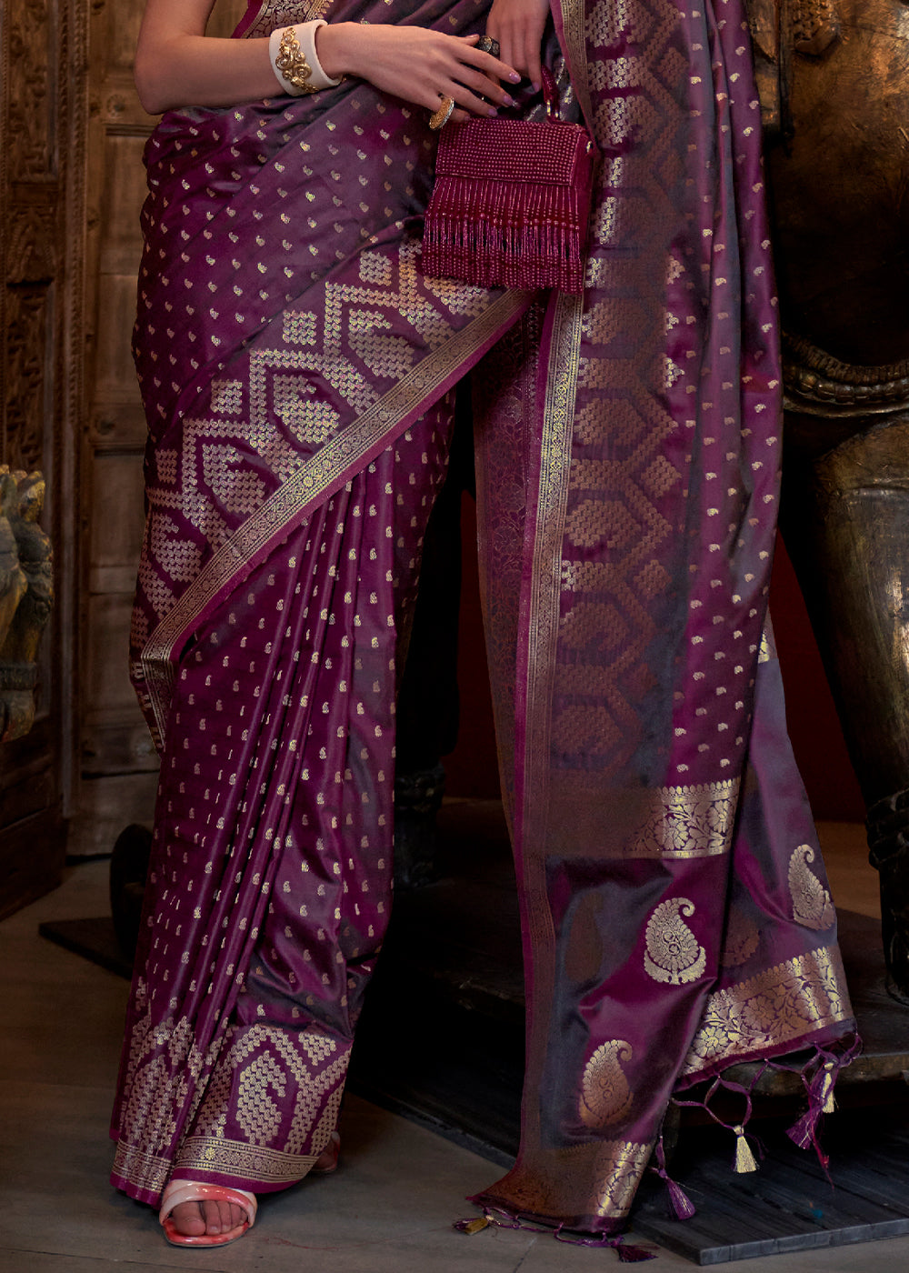 Byzantine Purple Handloom Woven Satin Silk Saree