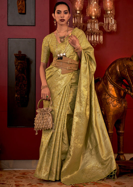 Avocado Green Zari Woven Banarasi Brocade Silk Saree