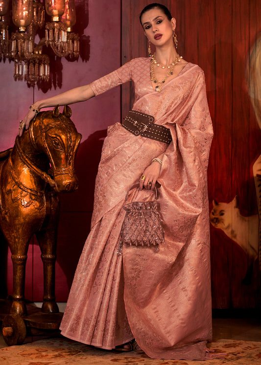 Shades Of Pink Zari Woven Banarasi Brocade Silk Saree