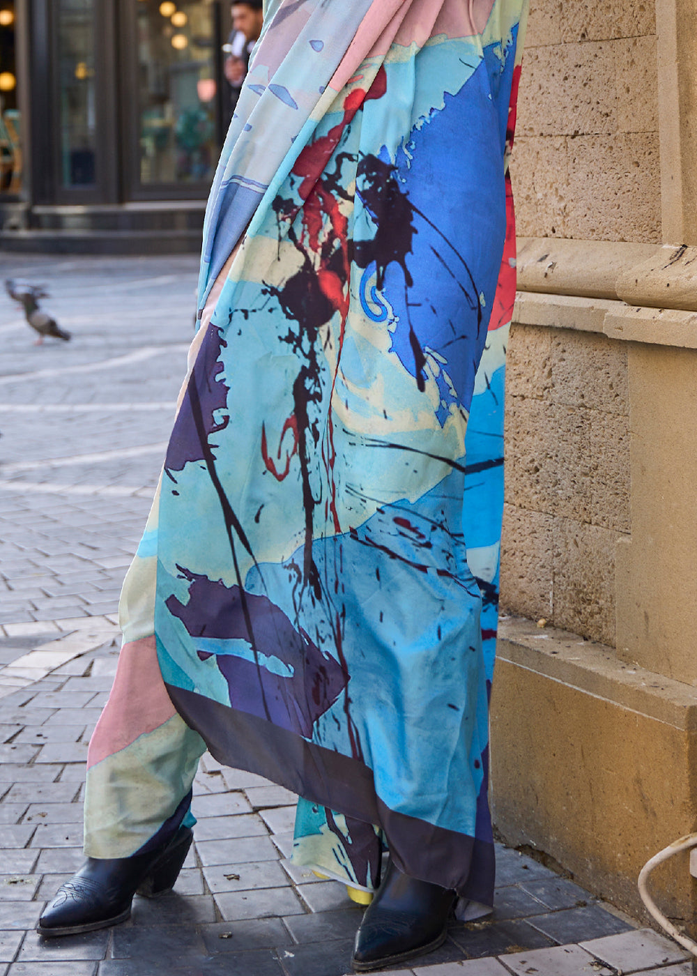 Shades Of Blue Digital Printed Crepe Silk Saree