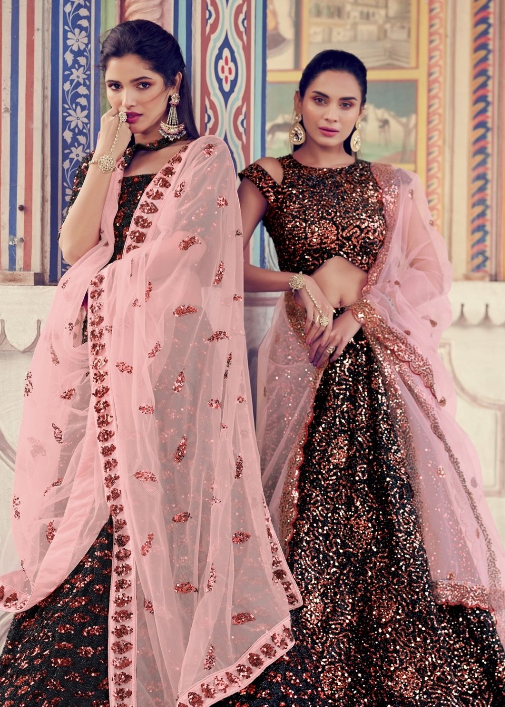 Black & Pink Designer Lehenga Choli with Sequins work