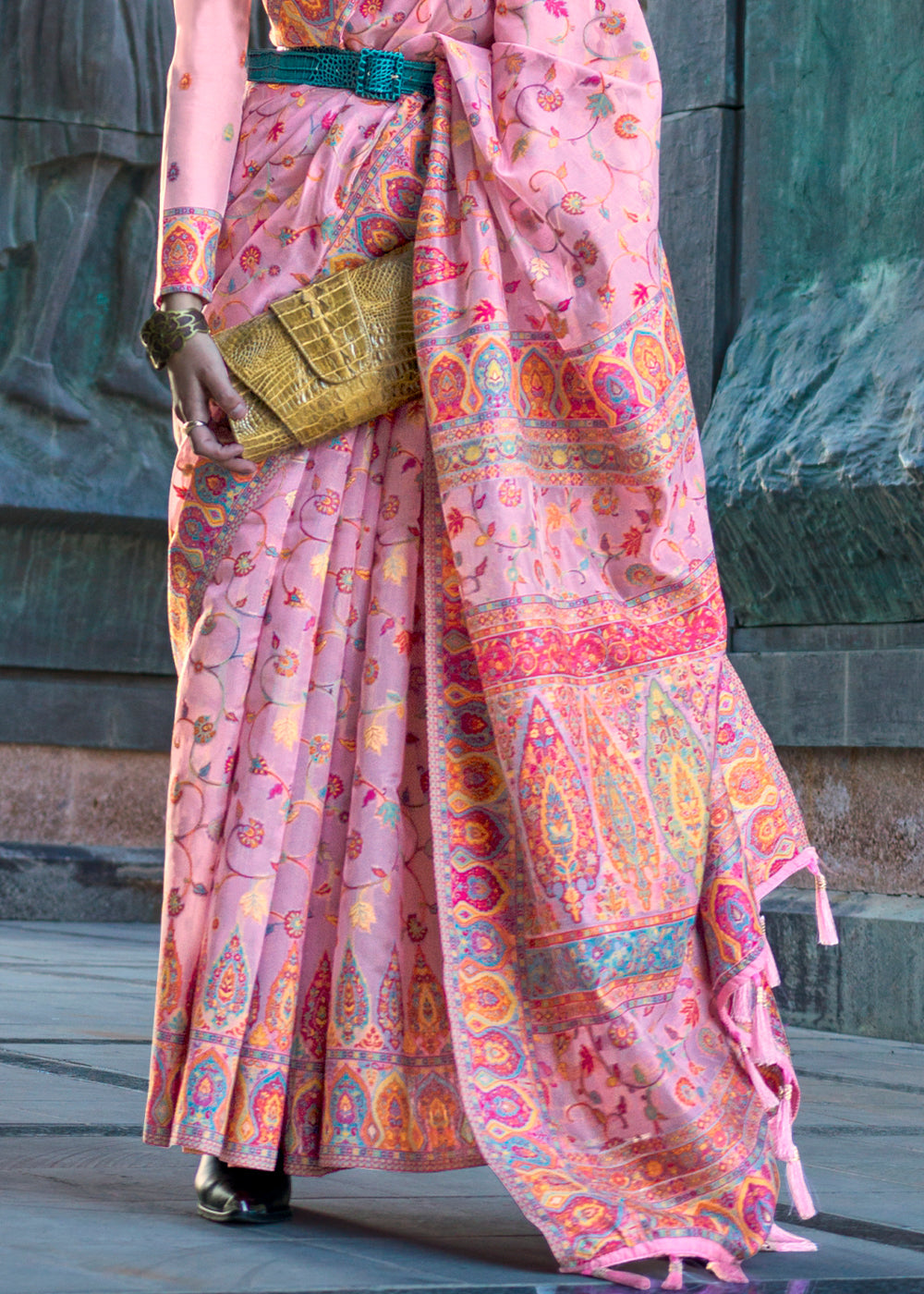 Blush Pink Jamawar Woven Organza Silk Saree