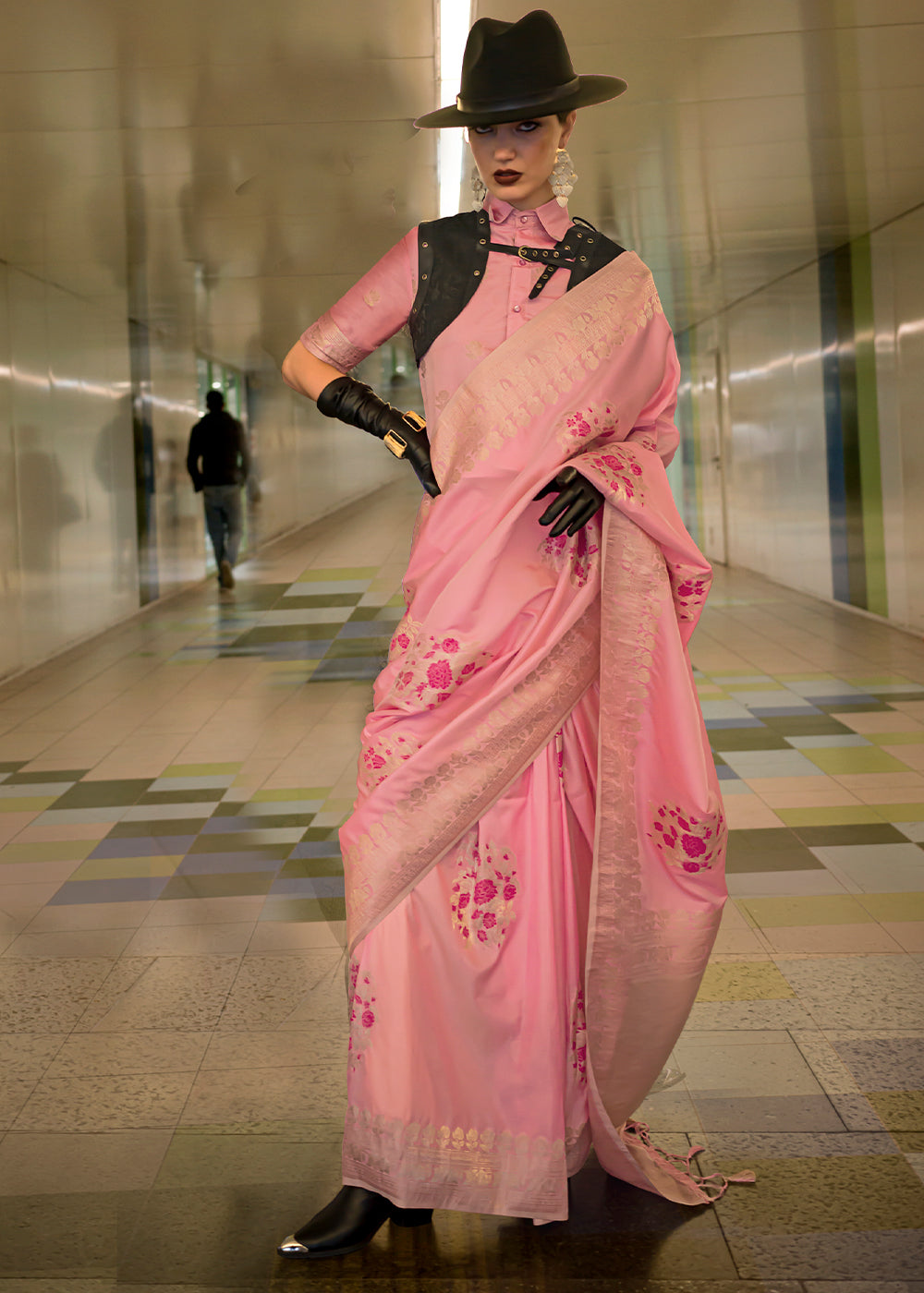 Taffy Pink Handloom Woven Banarasi Silk Saree