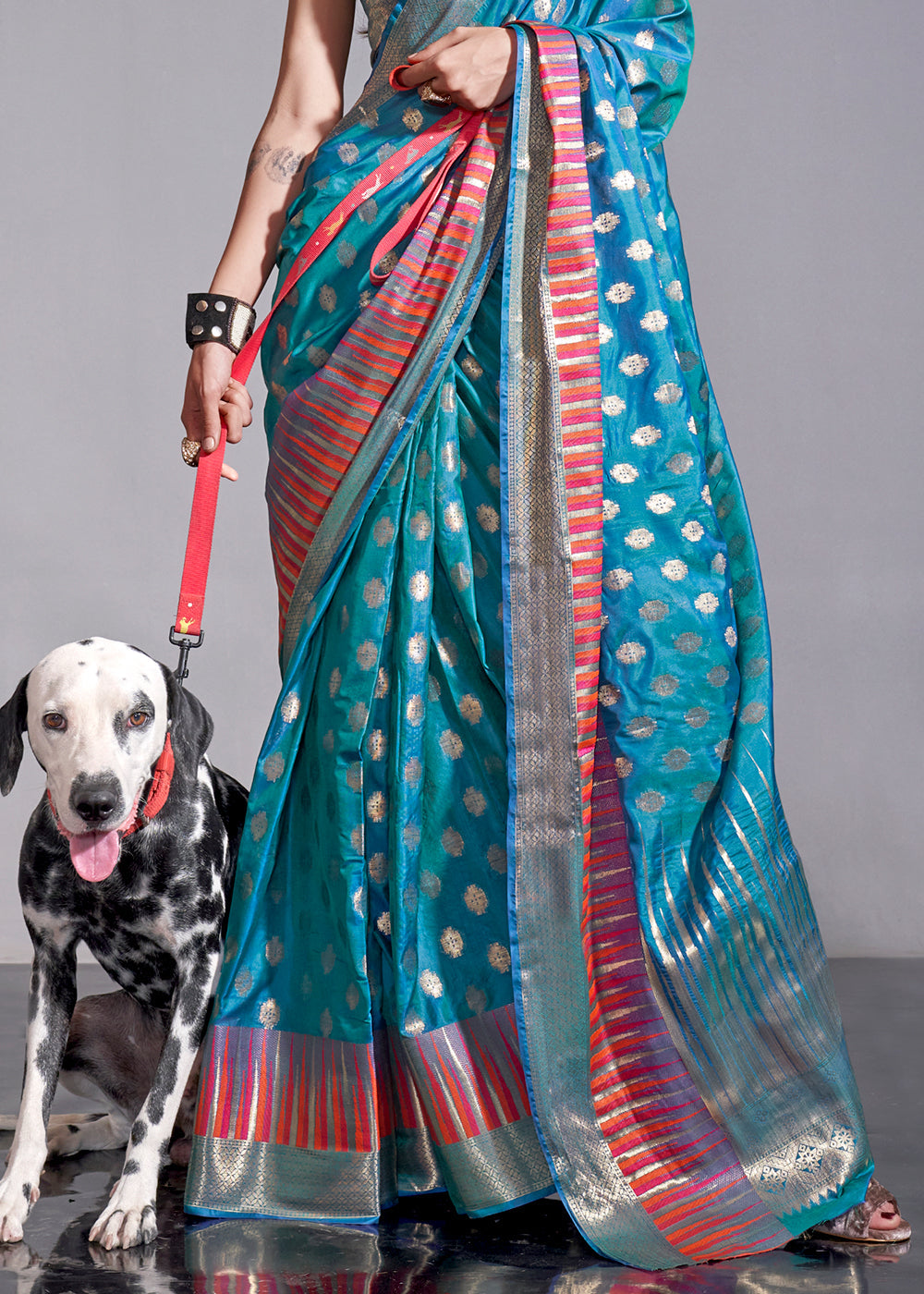 Cerulean Blue Handloom Woven Designer Silk Saree with Overall Butti work