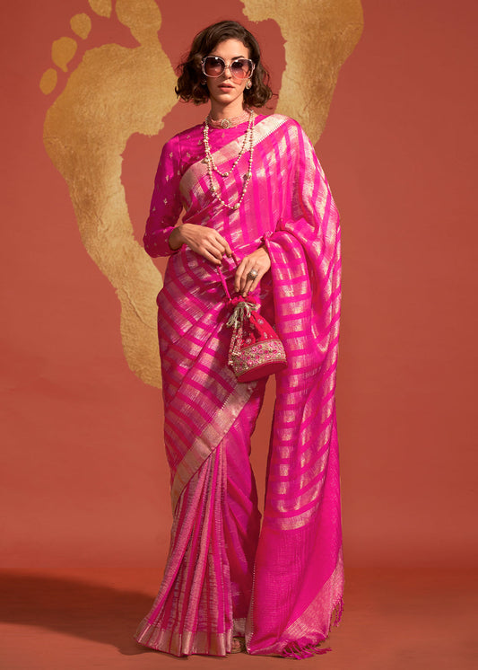 Deep Pink Handwoven Viscose Designer Saree